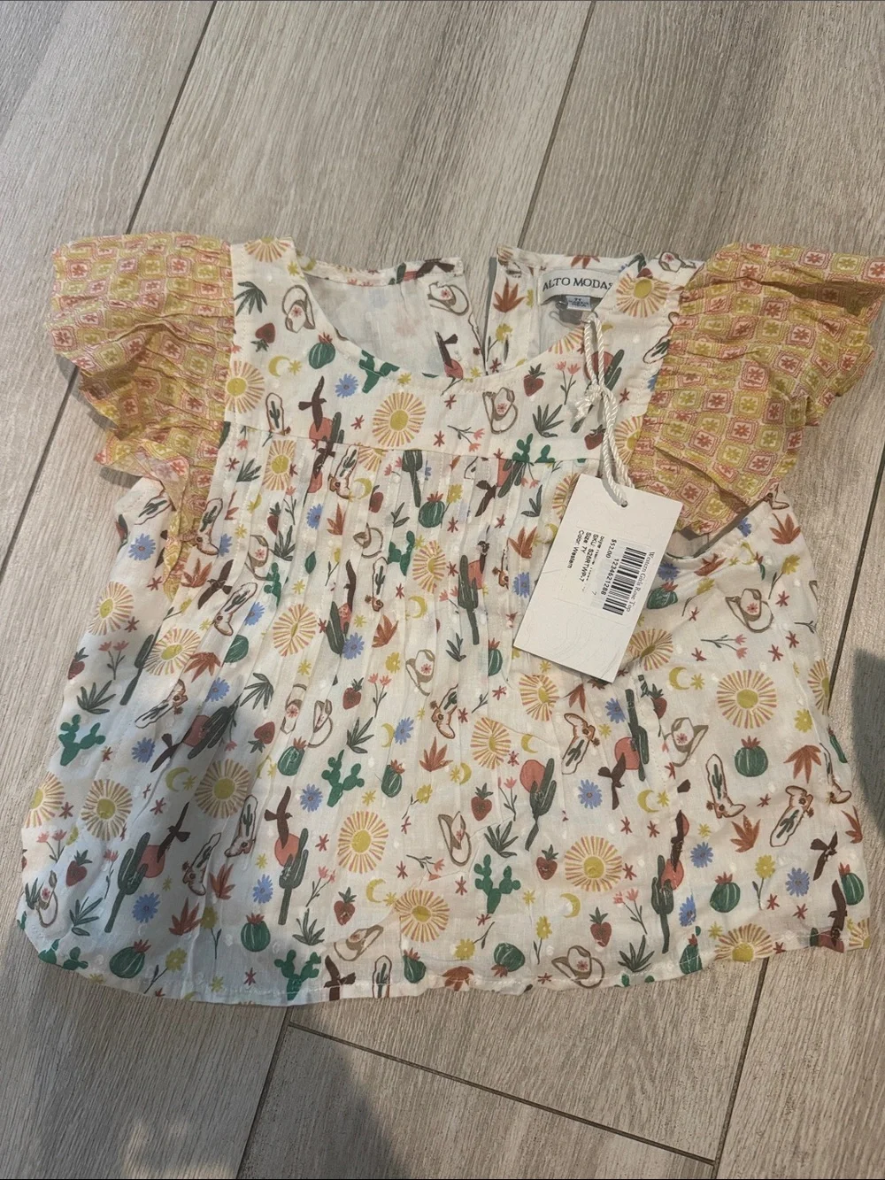Girls' White Floral Desert Print Flutter Sleeve Top